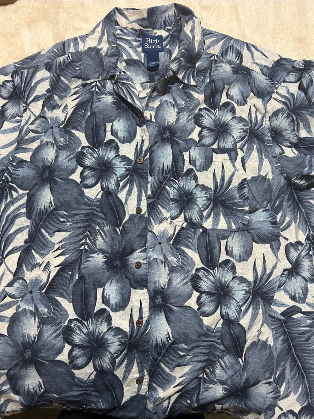 High Sierra Navy and White Tropical Print Camp Shirt